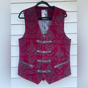 Punk Rave Gothic Red Brocade Vest Y-813 Steampunk Waistcoat Medium Cosplay Alt Q